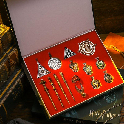 Exclusive: HP 15 pcs Gift Set Box with Pendants, Wands and Rings for Necklaces or Keychains + FREE GIFT 1x HP Magic Mug - LIMITED EDITION