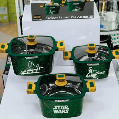 Exclusive: Set 3x pcs SW and Mandalorian Custom Ceramic Nonstick Cookware + *FREE GIFTS 5x SW Wooden Spoons* - LIMITED EDITION