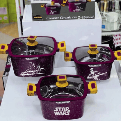 Exclusive: Set 3x pcs SW and Mandalorian Custom Ceramic Nonstick Cookware + *FREE GIFTS 5x SW Wooden Spoons* - LIMITED EDITION