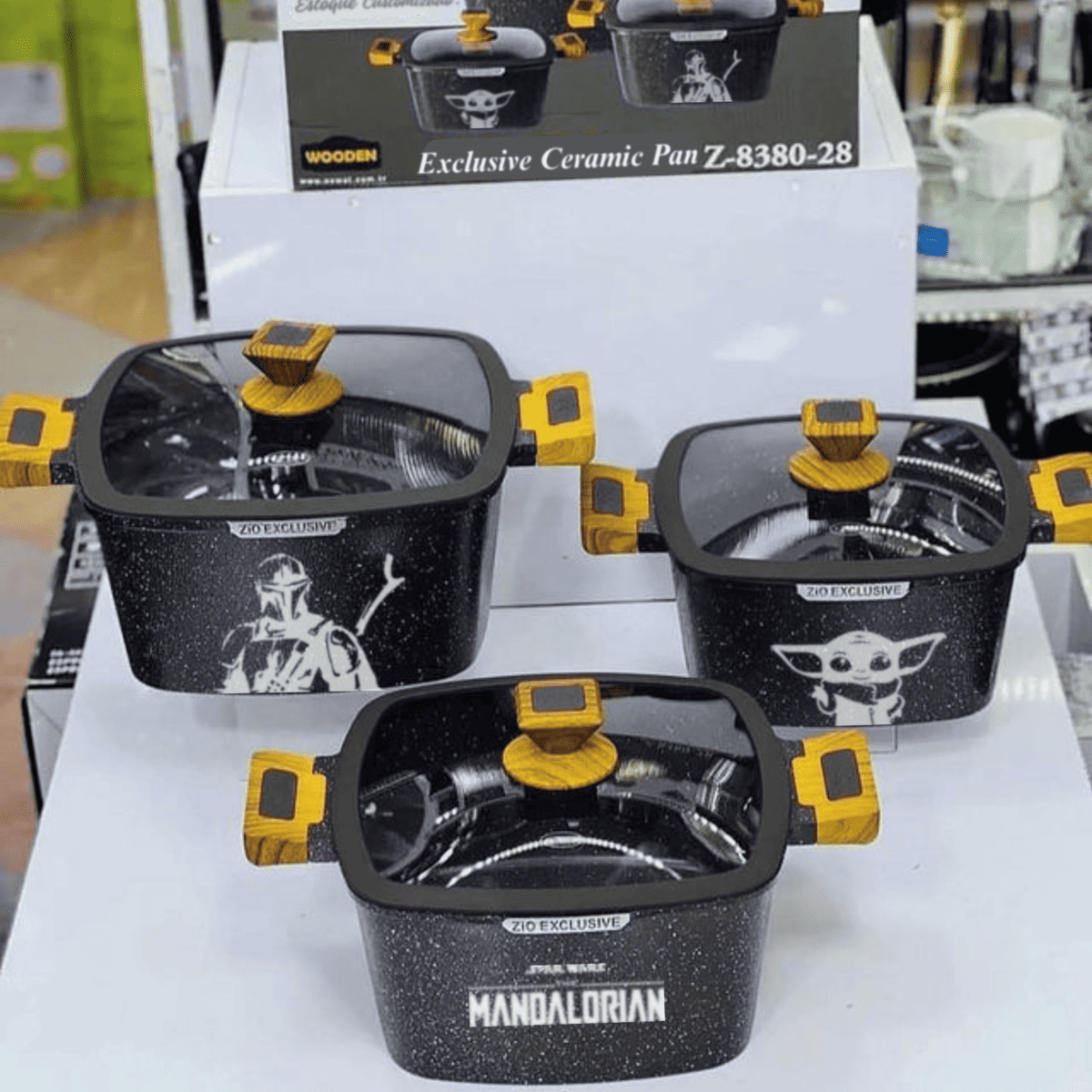 Exclusive: Set 3x pcs SW and Mandalorian Custom Ceramic Nonstick Cookware + *FREE GIFTS 5x SW Wooden Spoons* - LIMITED EDITION
