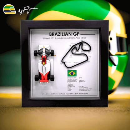 Exclusive: 3D Frame Senna Win GP Brazil 1991 Miniature 1/43 McLaren MP4 20x20cm + *GIFTS 1x Mug* - LIMITED EDITION