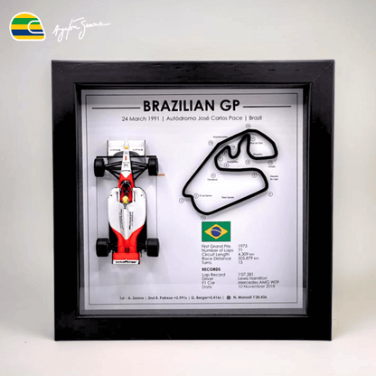 Exclusive: 3D Frame Senna Win GP Brazil 1991 Miniature 1/43 McLaren MP4 20x20cm + *GIFTS 1x Mug* - LIMITED EDITION