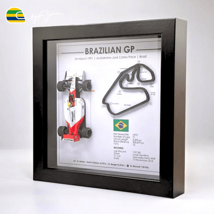 Exclusive: 3D Frame Senna Win GP Brazil 1991 Miniature 1/43 McLaren MP4 20x20cm + *GIFTS 1x Mug* - LIMITED EDITION