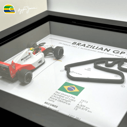 Exclusive: 3D Frame Senna Win GP Brazil 1991 Miniature 1/43 McLaren MP4 20x20cm + *GIFTS 1x Mug* - LIMITED EDITION