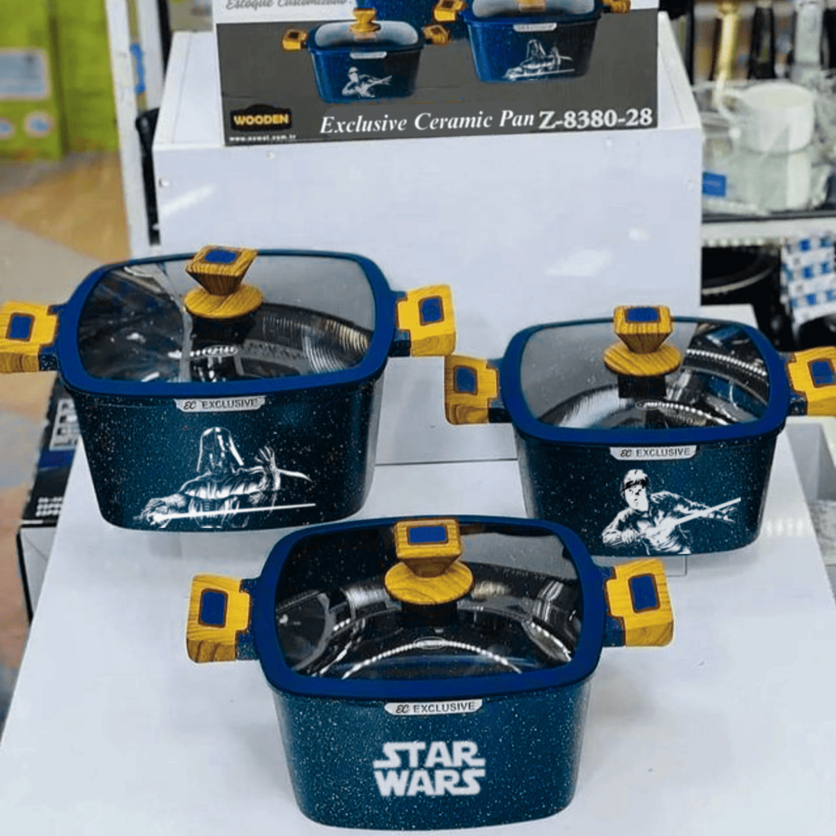 Exclusive: Set 3x pcs SW and Mandalorian Custom Ceramic Nonstick Cookware + *FREE GIFTS 5x SW Wooden Spoons* - LIMITED EDITION