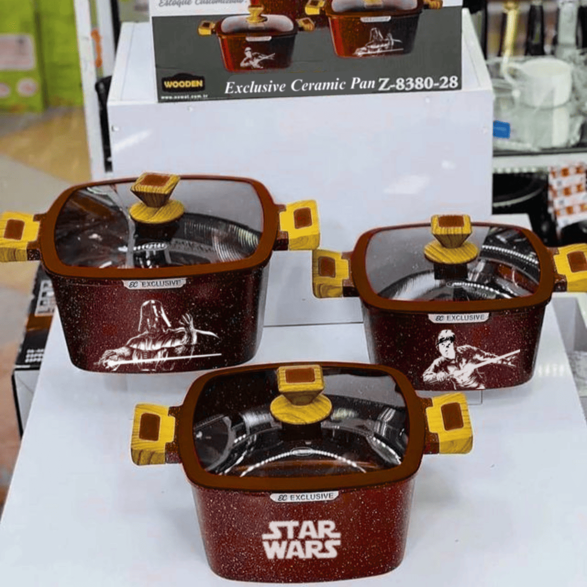 Exclusive: Set 3x pcs SW and Mandalorian Custom Ceramic Nonstick Cookware + *FREE GIFTS 5x SW Wooden Spoons* - LIMITED EDITION