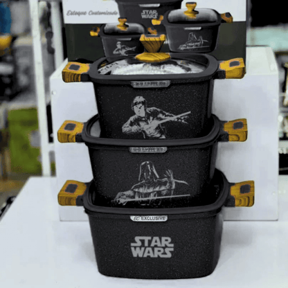 Exclusive: Set 3x pcs SW and Mandalorian Custom Ceramic Nonstick Cookware + *FREE GIFTS 5x SW Wooden Spoons* - LIMITED EDITION