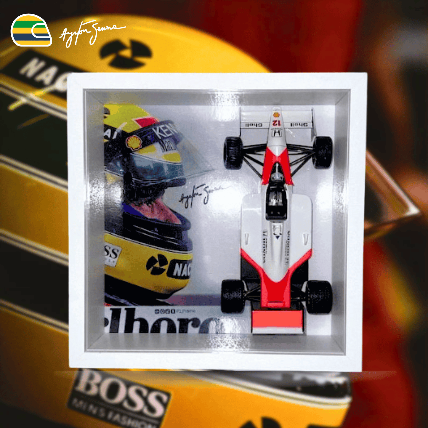 Exclusive: 3D Frame Senna Win GP Brazil 1991 Miniature 1/43 McLaren MP4 20x20cm + *GIFTS 1x Mug* - LIMITED EDITION