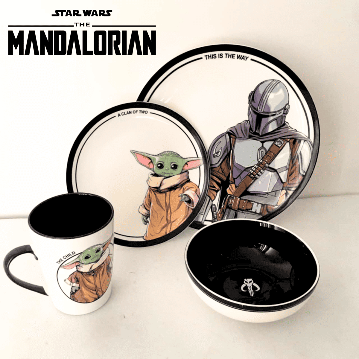 Exclusive: The Mandalorian Signature Custom Porcelain Dinnerware Set 16x pcs + *FREE GIFTS 5x Coasters* - LIMITED EDITION